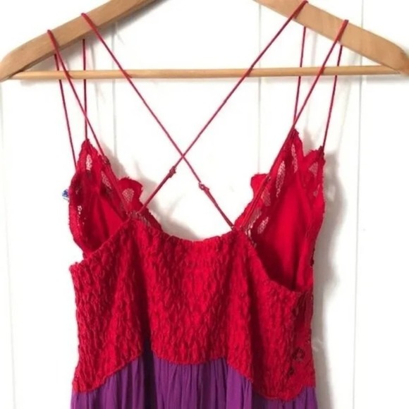 Free People Adella Lace Slip Dress in Lipstick purple and red lace Size small - Picture 4 of 15